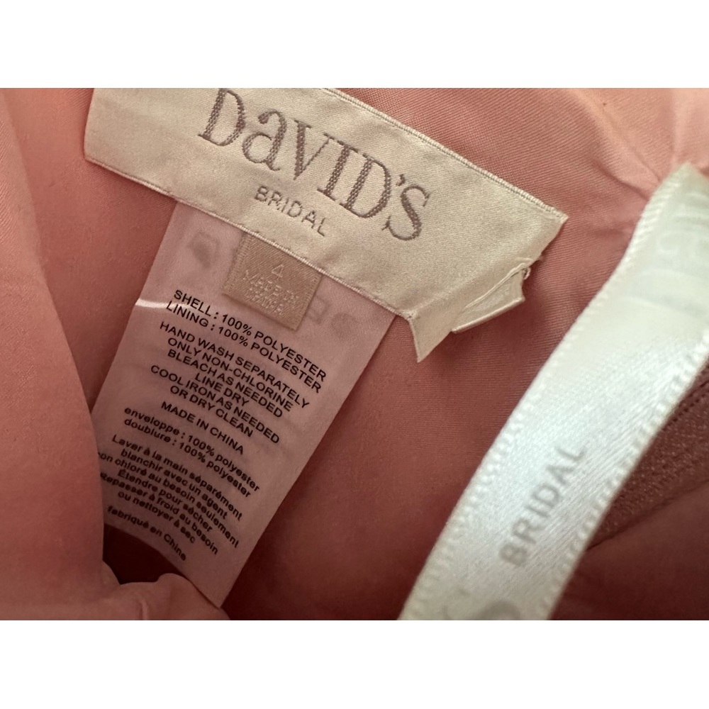 David’s Bridal Strapless Crinkle Chiffon Dress with Cascade Skirt in Ballet Pink - Picture 2 of 3